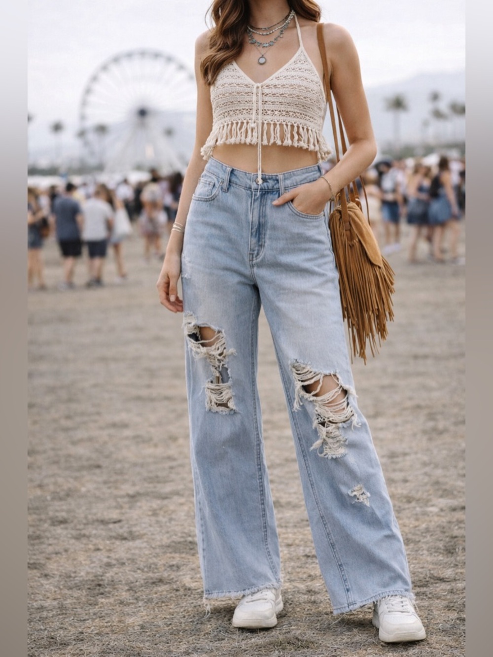 Madden NYC Light Wash Distressed Wide Leg Jeans Size 5 - Picture 11 of 16